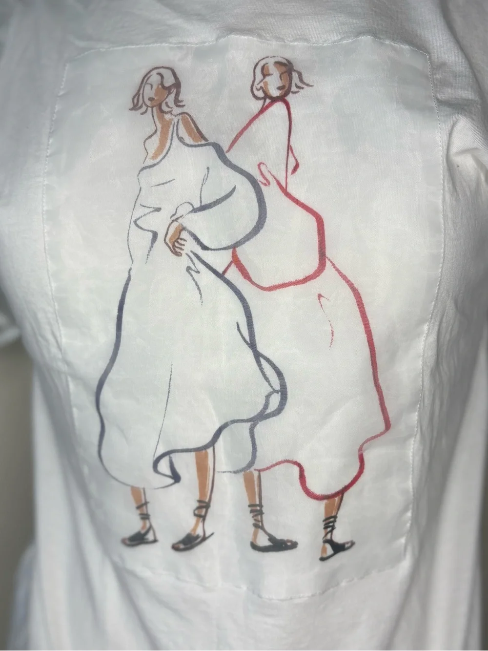 Zara White Puff Sleeve Graphic Blouse